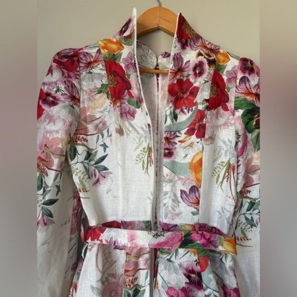 Zimmermann Wonderland Buttoned Mini Dress Floral Red Pink | sz 0 US 2 UK6 - Picture 10 of 10